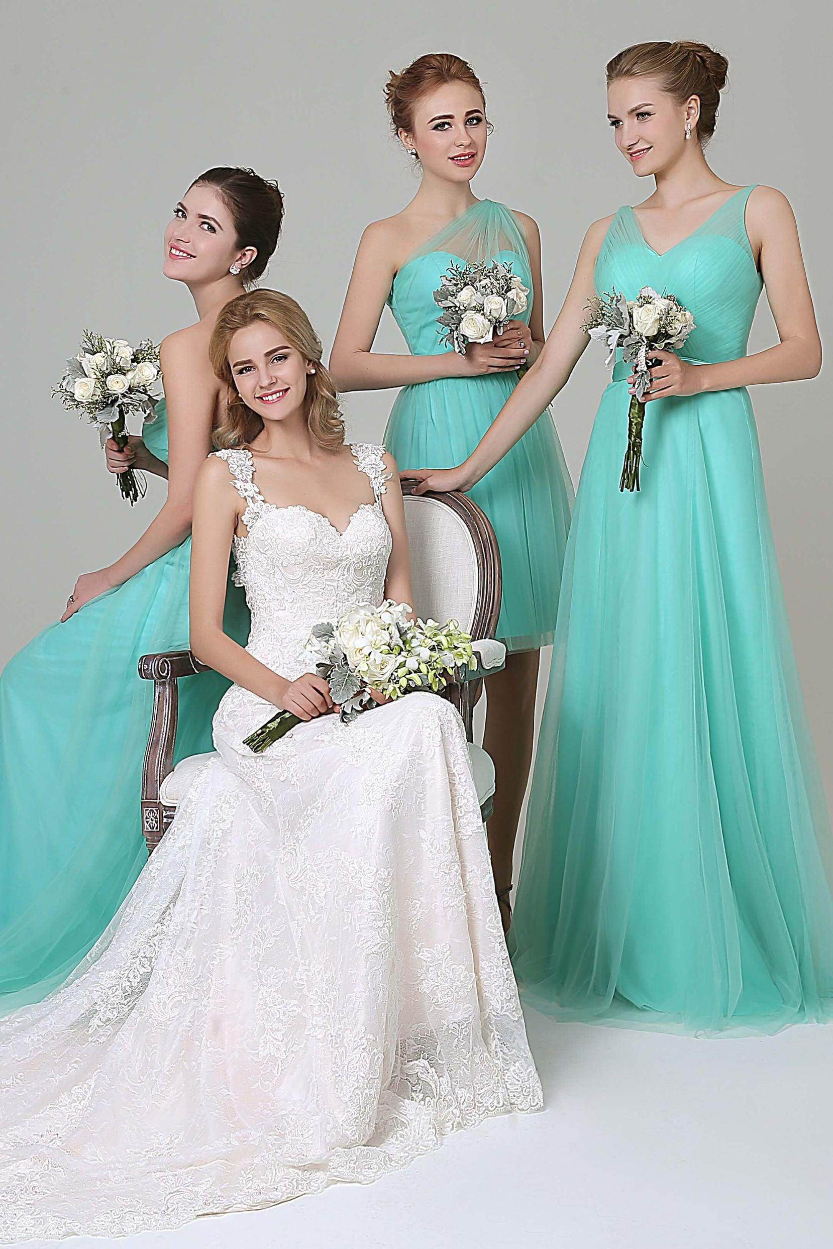 Sheath-Column Floor Length Tulle Bridesmaid Dress COZF1500F - COCOMELODY